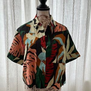 Shore linen blend print shirt